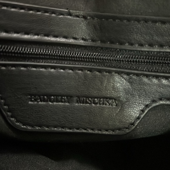 Badgely Mischka black chain quilted stud faux leather rocker shoulder bag purse - Picture 4 of 7